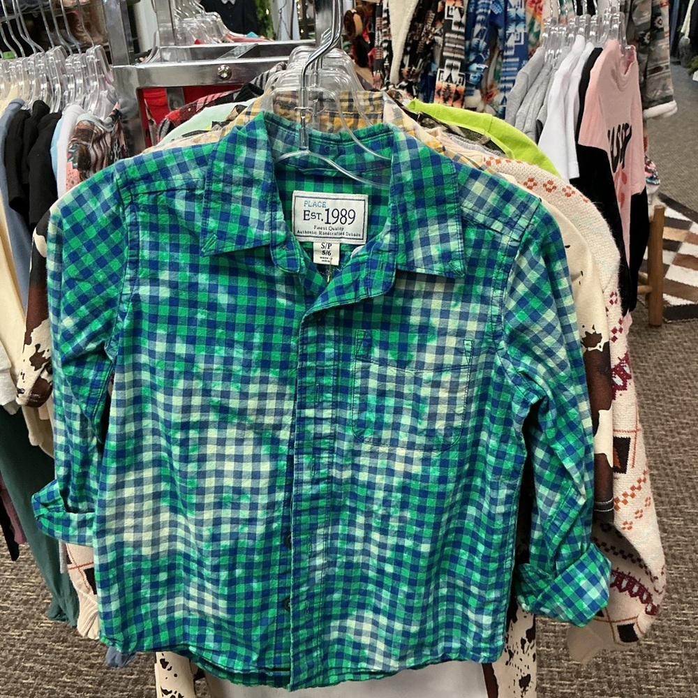 1989 Place Vibrant Green and Blue Checkered Shirt